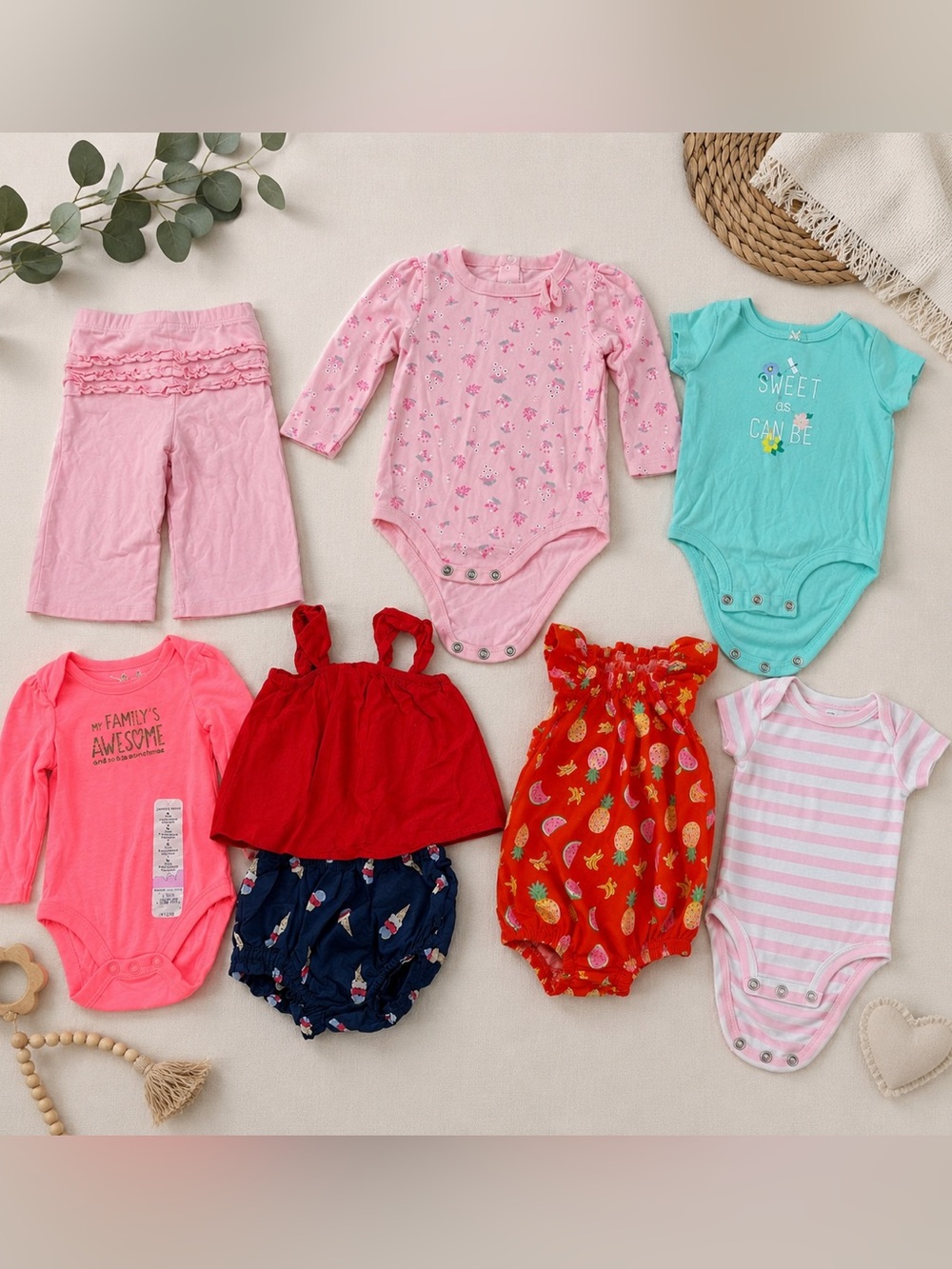 Old Navy Baby Girl Clothes Bundle 6-12M Pink Summer Onesies Outfit Set